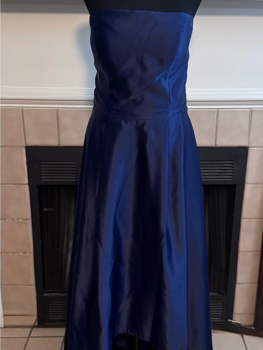 Morilee Blue Satin Formal Strapless Dress with Pockets